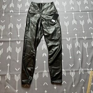 90 Degree By Reflex Shiny Black Cropped Pants